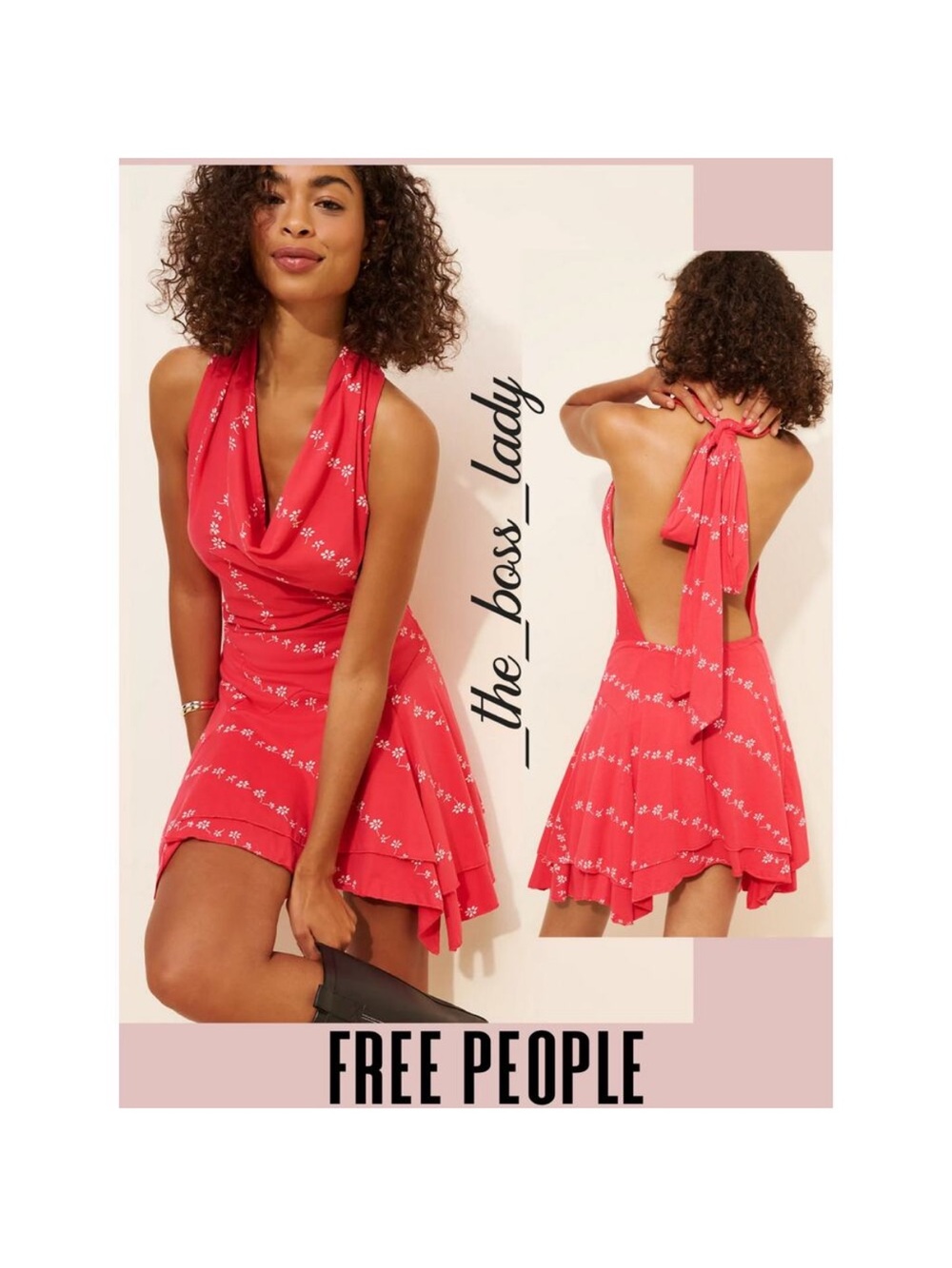 Free People mini dress floral print halter neck low back asymmetrical XS